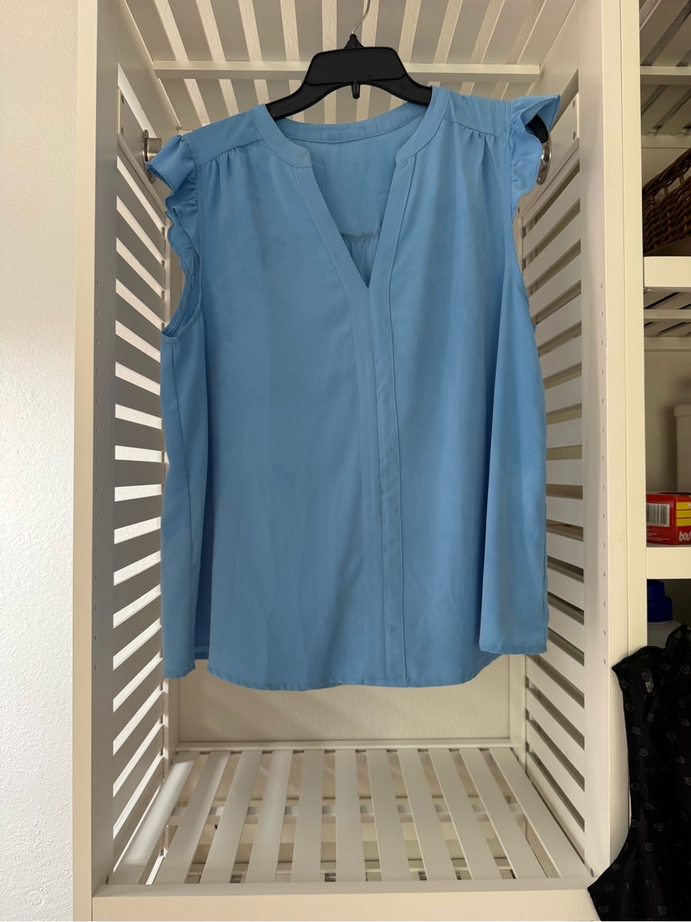 Light Blue V-Neck Ruffle Cap Sleeve Camisole